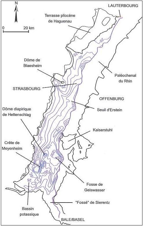 Epaisseur de la nappe d’Alsace en moyenne eaux (Aquifères et eaux souterraines en France, 2006) 