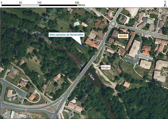 Carte de localisation du site "Falaise du Pont de la Leyre" (commune de Salles)