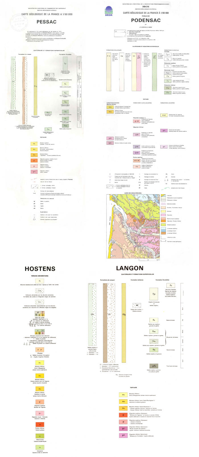 Légendes des cartes géologiques 1/50 000 du secteur de Langon