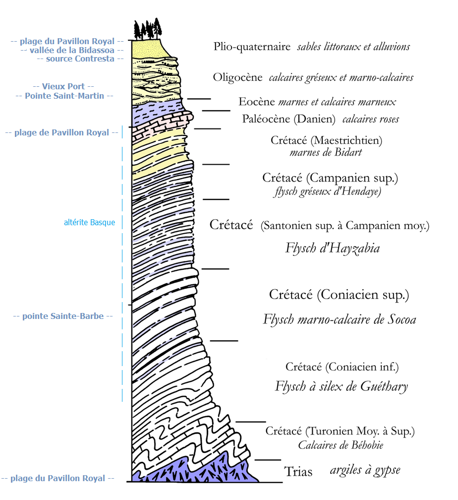 Log stratigraphique des formations affleurantes de la Côte Basque