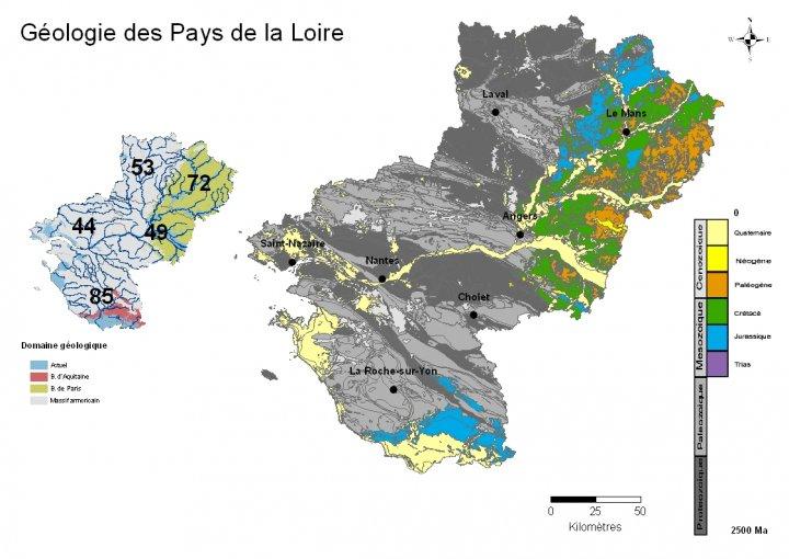 Carte géologique simplifiée des Pays de la Loire (BRGM, 2011)