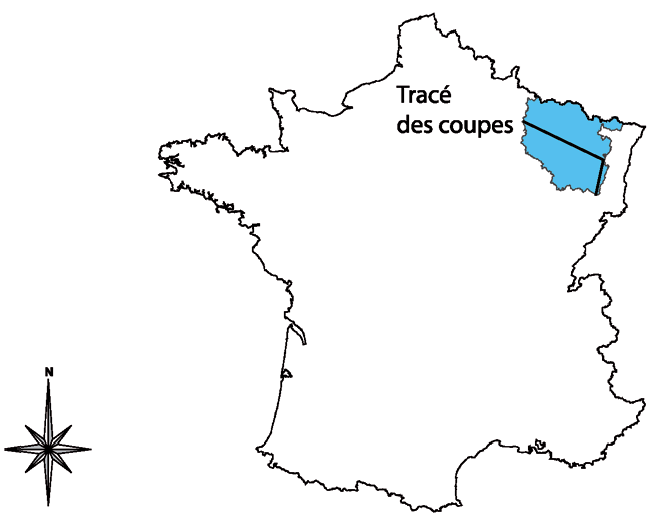Tracé des coupes géologiques synthétiques en Lorraine (2010)
©BRGM
Tracé des coupes géologiques synthétiques en Lorraine