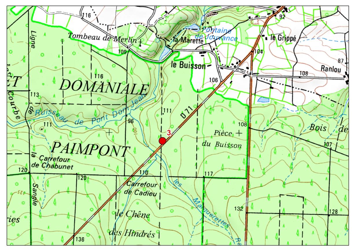 Carte de localisation du site "Carrefour de Cadieu" (commune de Paimpont)