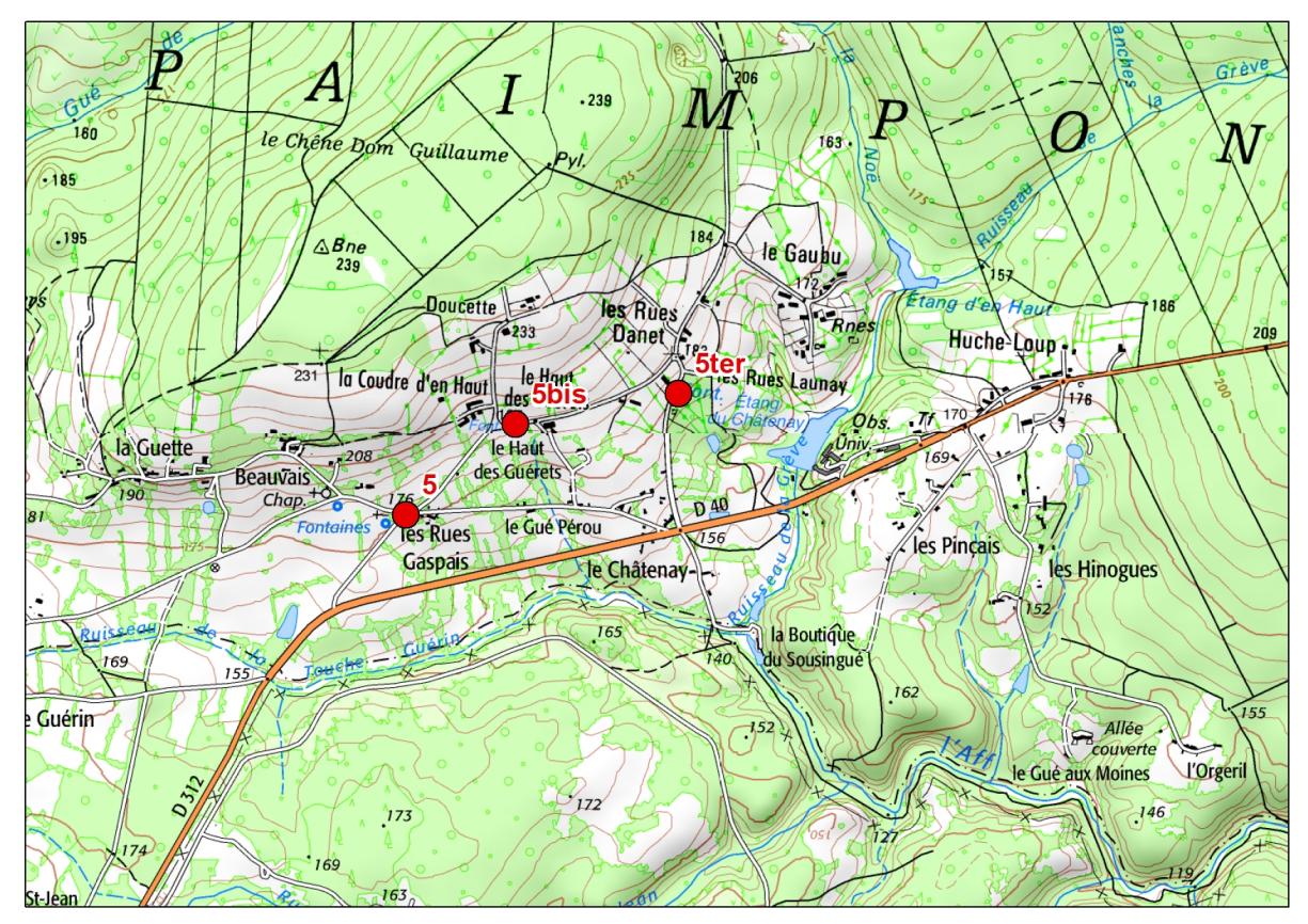 Carte de localisation du site "Source Gaspais, source La Coudré et Fontaine Dorée" (commune de Paimpont)