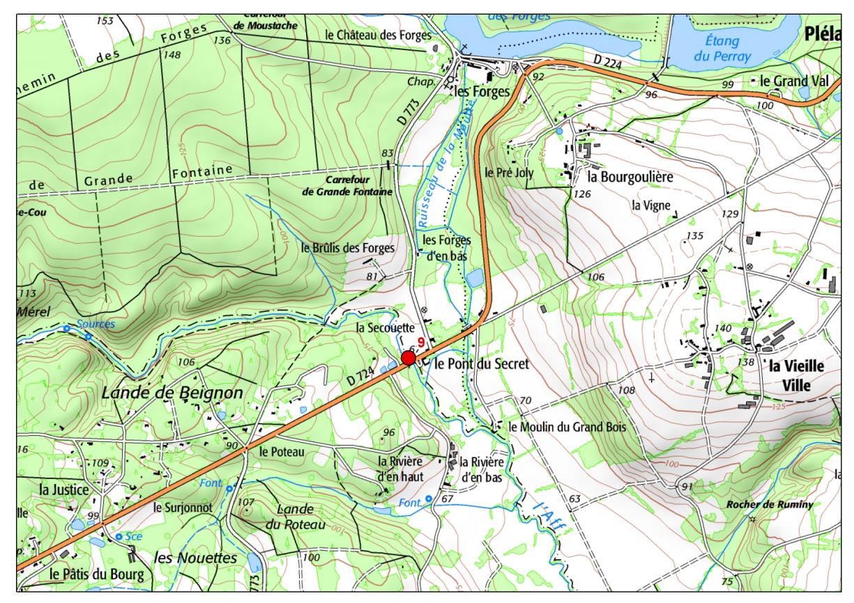 Carte de localisation du site "Pont du Secret" (commune de Beignon)