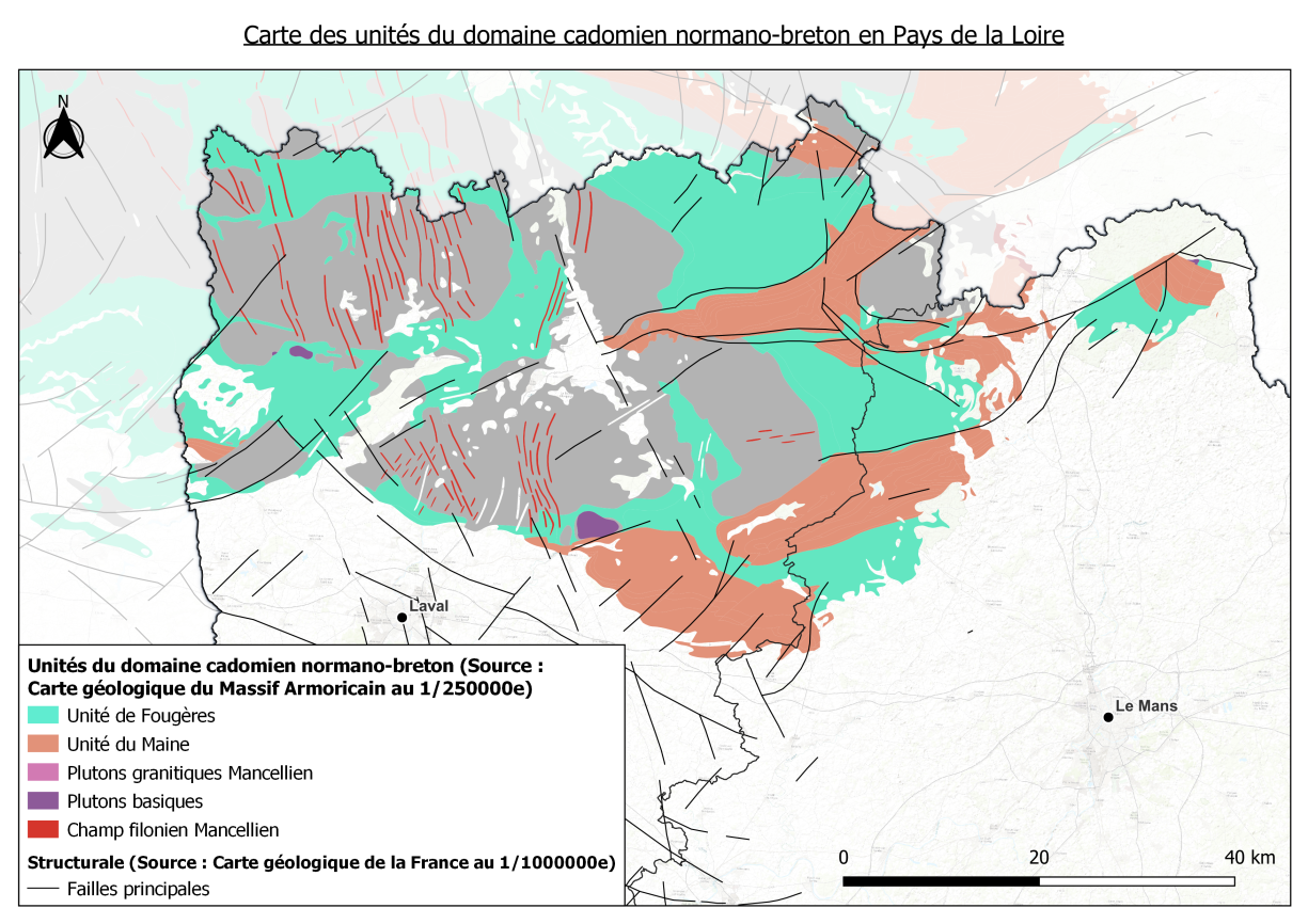 Carte des unités du domaine cadomien normano-breton