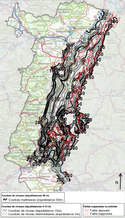 Altitude du substratum de la nappe d'Alsace (2008)