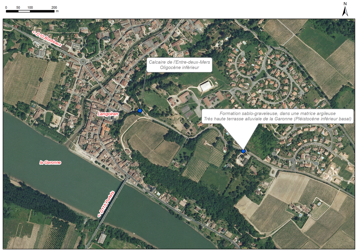 Localisation des affleurements décrits pour le site "Côte de la Ruasse" (commune de Langoiran)