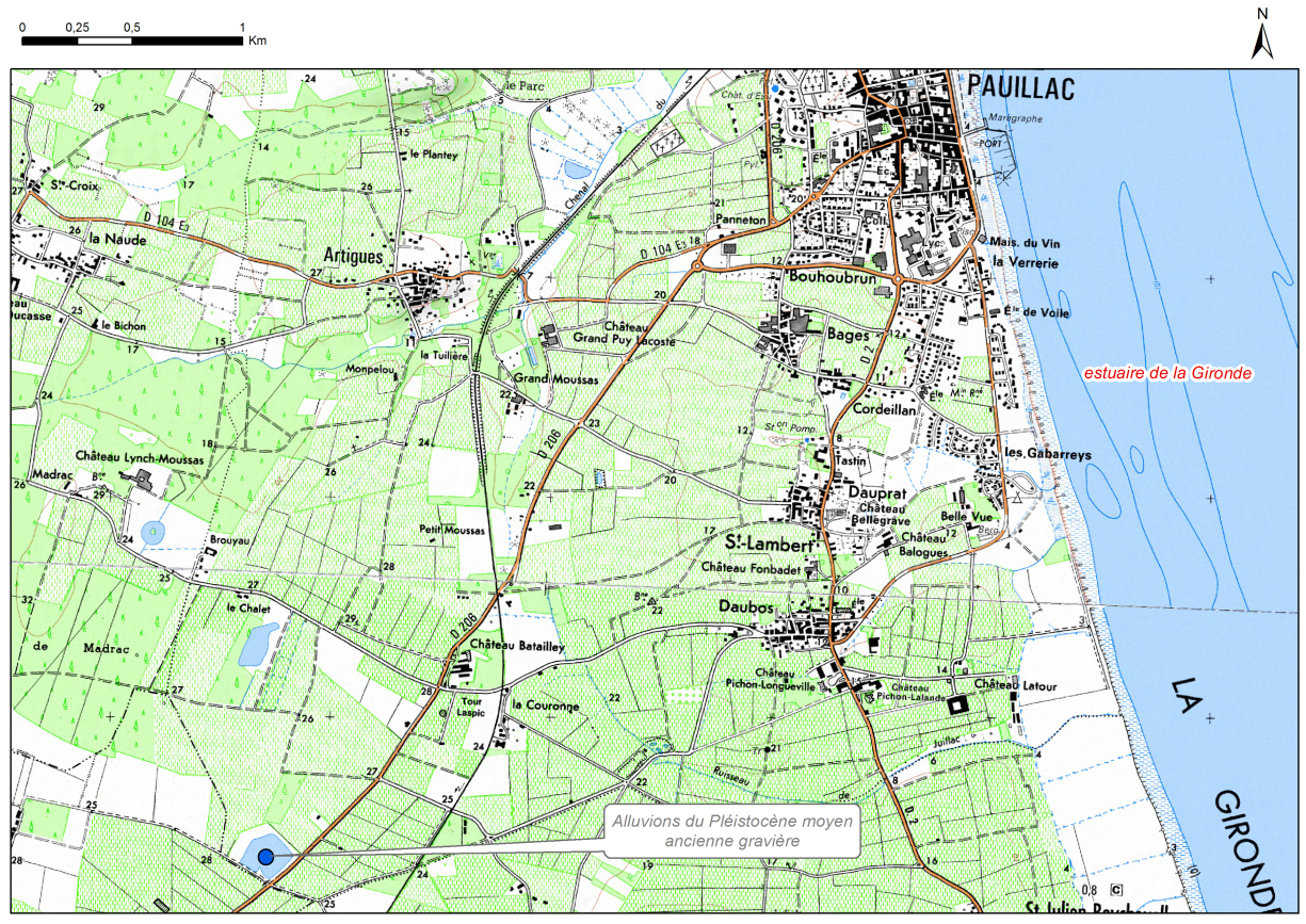 Carte de localisation du site "Ancienne gravière du Trintaudon" (commune de Pauillac)
