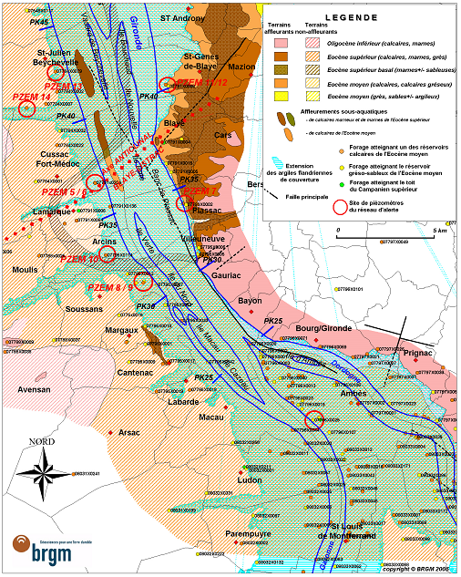 Géologie et structuration au droit de l'anticlinal de Listrac-Blaye