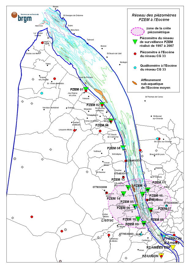  Carte de localisation des piézomètres du réseau de surveillance spécifique de la nappe éocène