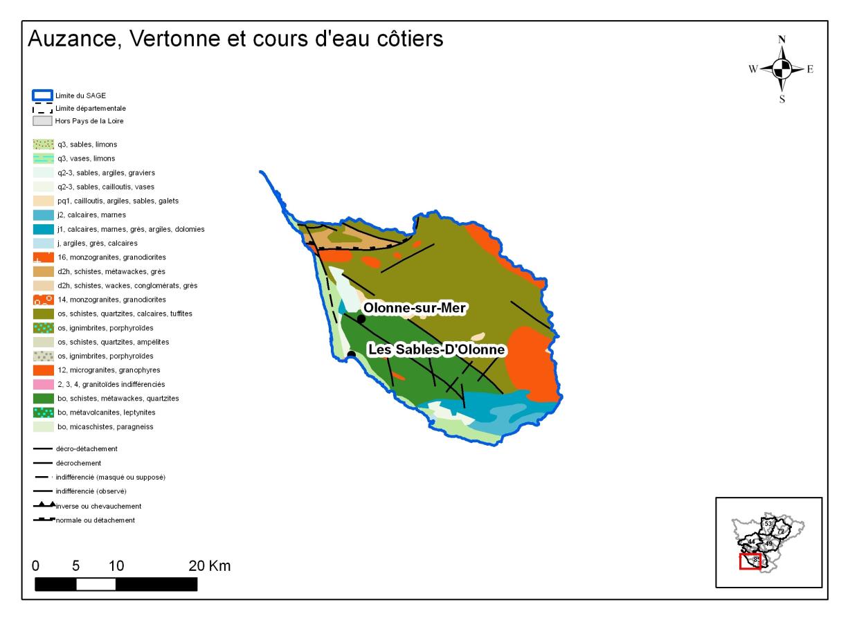 Carte géologique simplifiée du SAGE Auzance-Vertonne