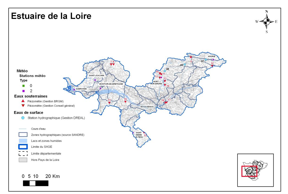 Carte des réseaux de mesure Estuaire de Loire