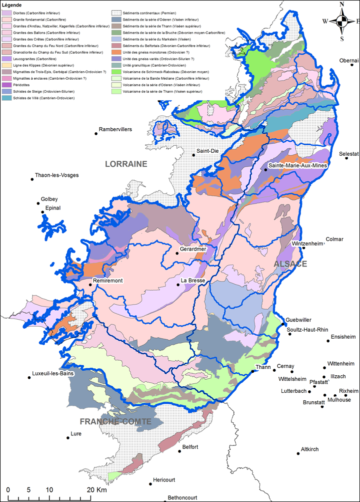 Carte géologique du massif vosgien d’après thèse de Skrzypek 2011