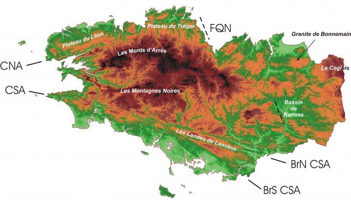 Géomorphologie de la Bretagne (Source : BD Alti, IGN)