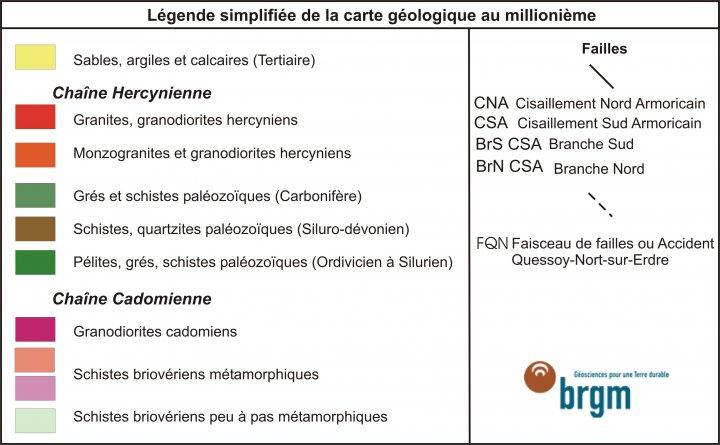Légende de la carte géologique simplifiée de la Bretagne 