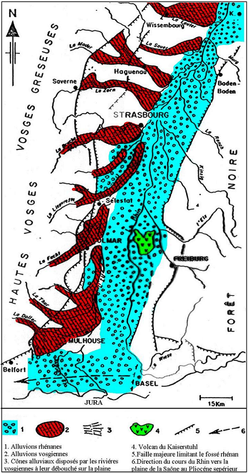Carte d’extension des alluvions dans la plaine d’Alsace - Ménillet,1995