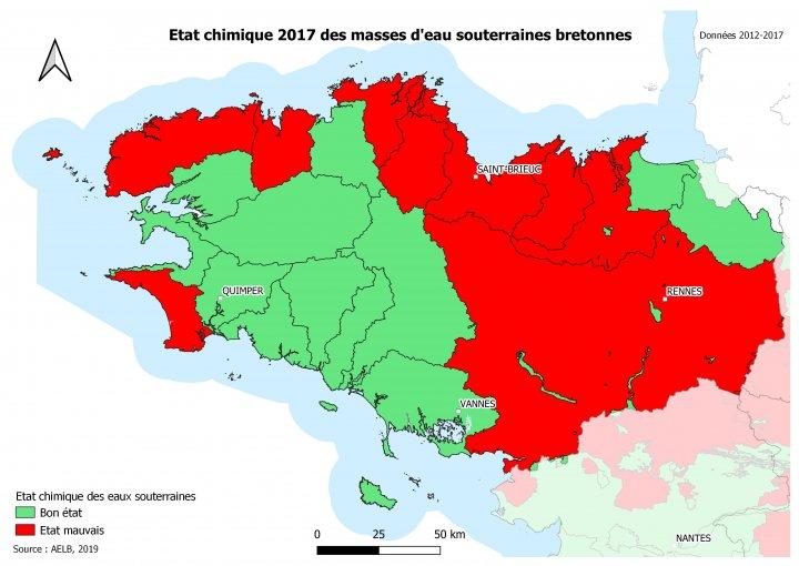 État chimique 2017 des masses d’eaux souterraines bretonnes