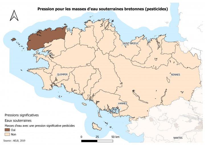 Pression brute liée aux apports diffus de pesticides dans les eaux souterraines bretonnes
