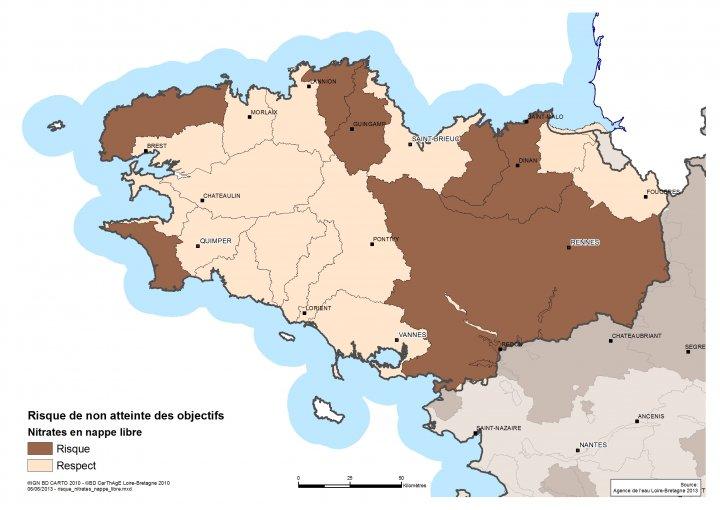 Risque de non atteinte des objectifs de qualité vis-à-vis des nitrates (nappes libres)