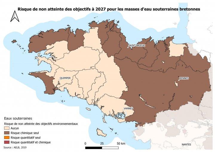 Risque de non-atteinte des objectifs à 2027 sur les masses d’eau souterraines bretonnes