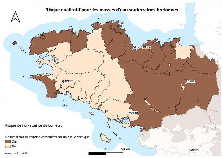 Risque qualitatif pour les masses d’eau souterraines bretonnes