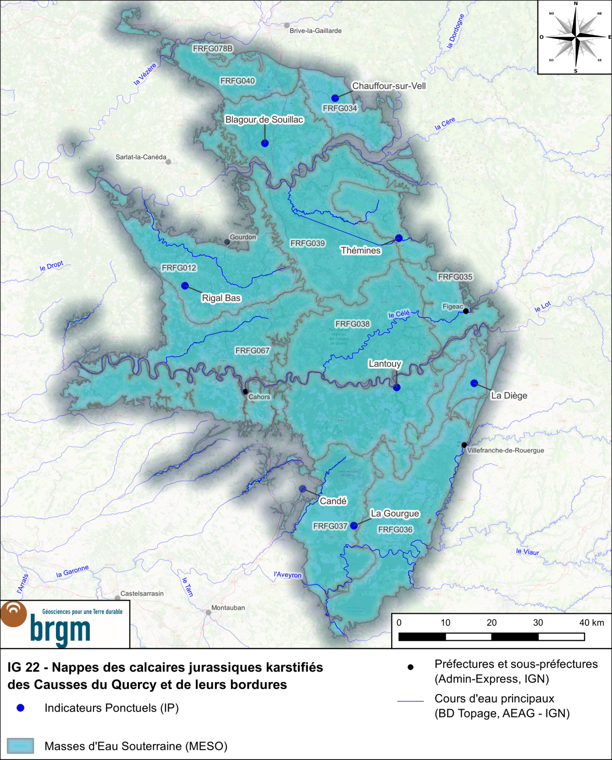 Carte de l'IG 22 et des IP associés