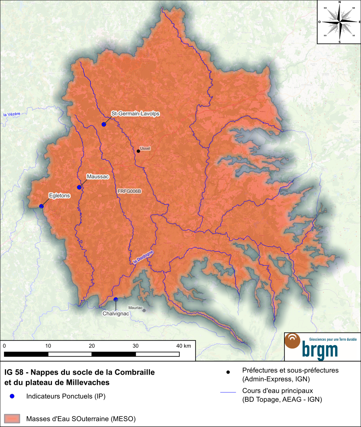 Carte de l'IG 58 et des IP associés
