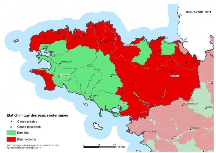 Etat chimique 2013 des masses d’eau souterraines bretonnes