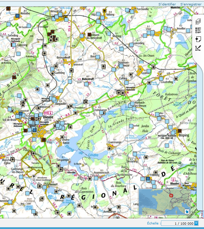 Sélection du secteur avec les ouvrages affichés sur la carte