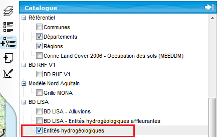 Sélectionner la couche entités hydrogéologiques BDLISASIGES sélectionner la couche entités hydrogéologiques BDLISA