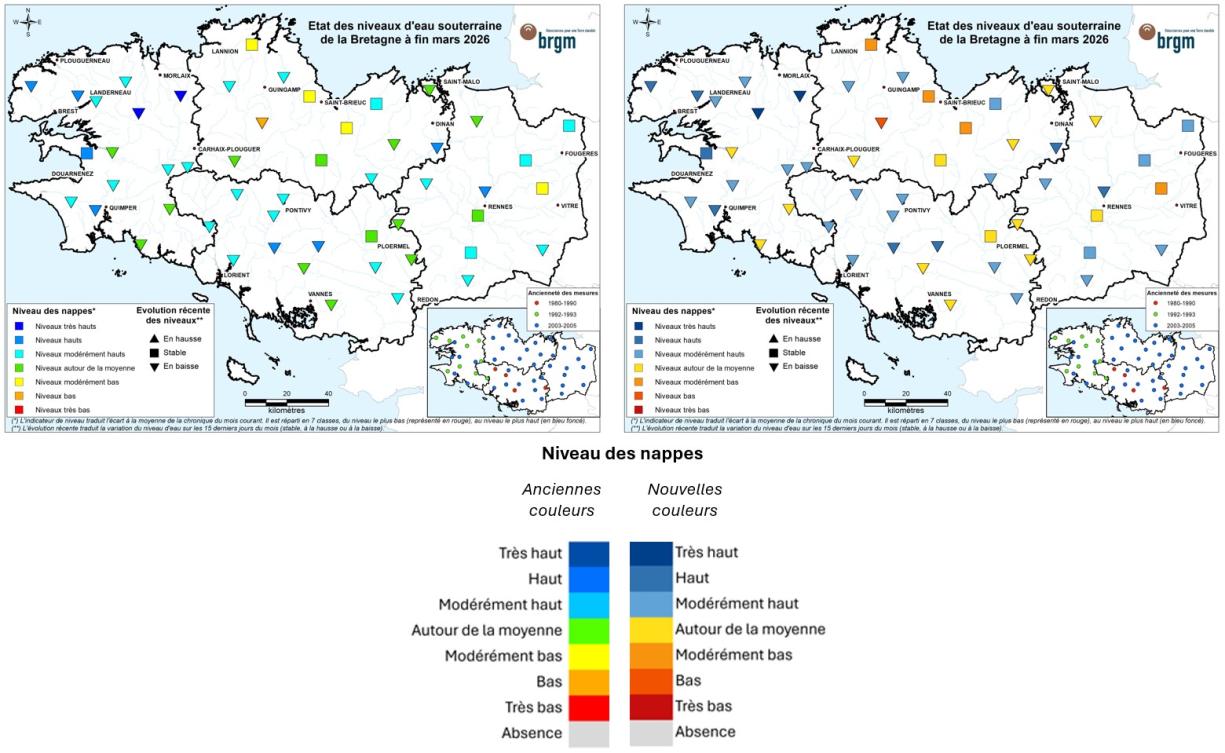 Comparaison des cartes de situation à fin mars 2026 suite à l'évolution des couleurs