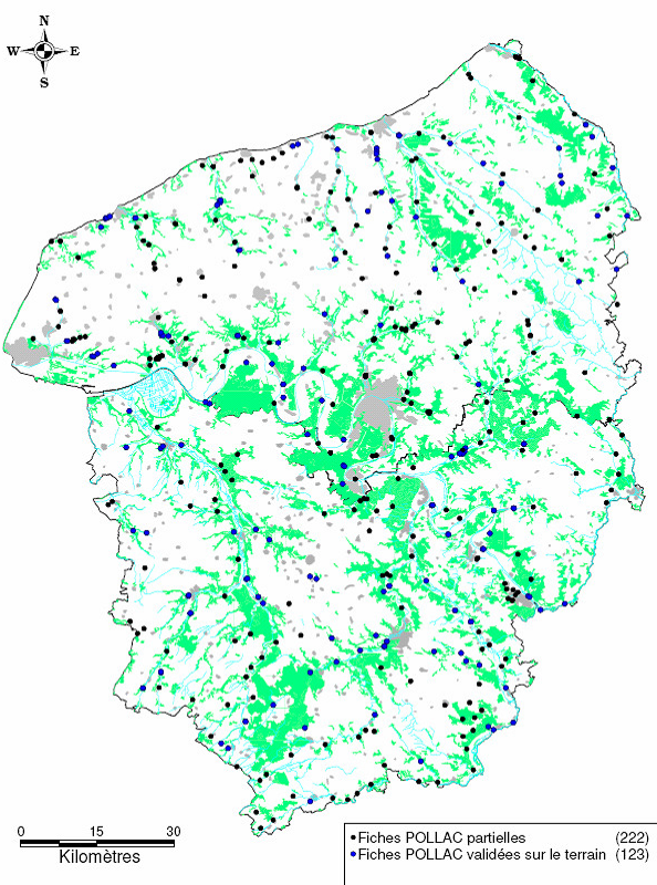 Carte de localisation des sites de captage haut-normands (état de bancarisation : décembre 2007) (Arnaud L., 2007)