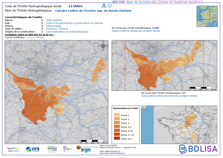 Les différents niveaux de visualisation cartographique : exemple de l’entité 113AA01 (© SIGES)