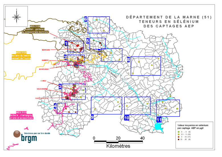 Carte générale de synthèse des secteurs et des points retenus dans la Marne (Rapport BRGM/RP-54939-FR)