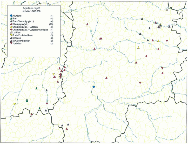 Répartition par aquifère des captages présentant des anomalies en sélénium dans l’Essonne et la Seine-et-Marne 
