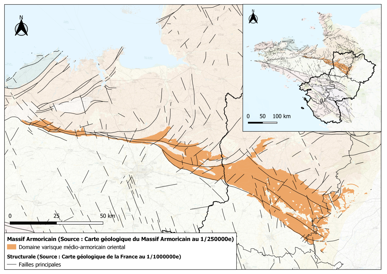 Carte du domaine varisque médio-armoricain oriental