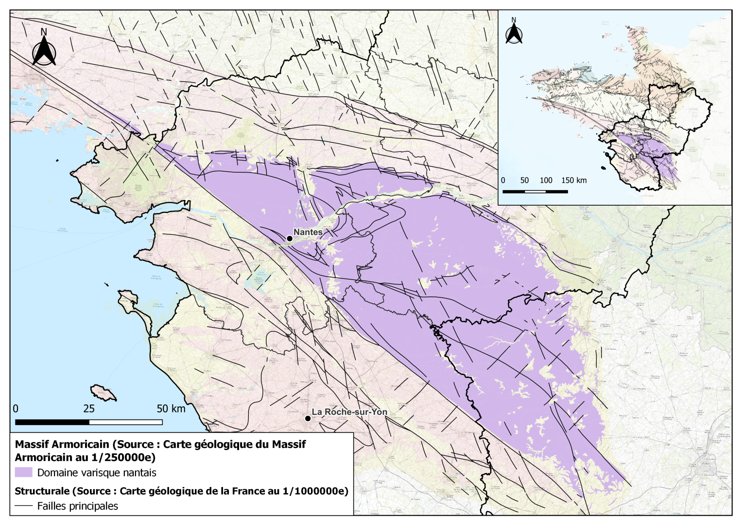 Carte du domaine varisque nantais au sein du Massif Armoricain