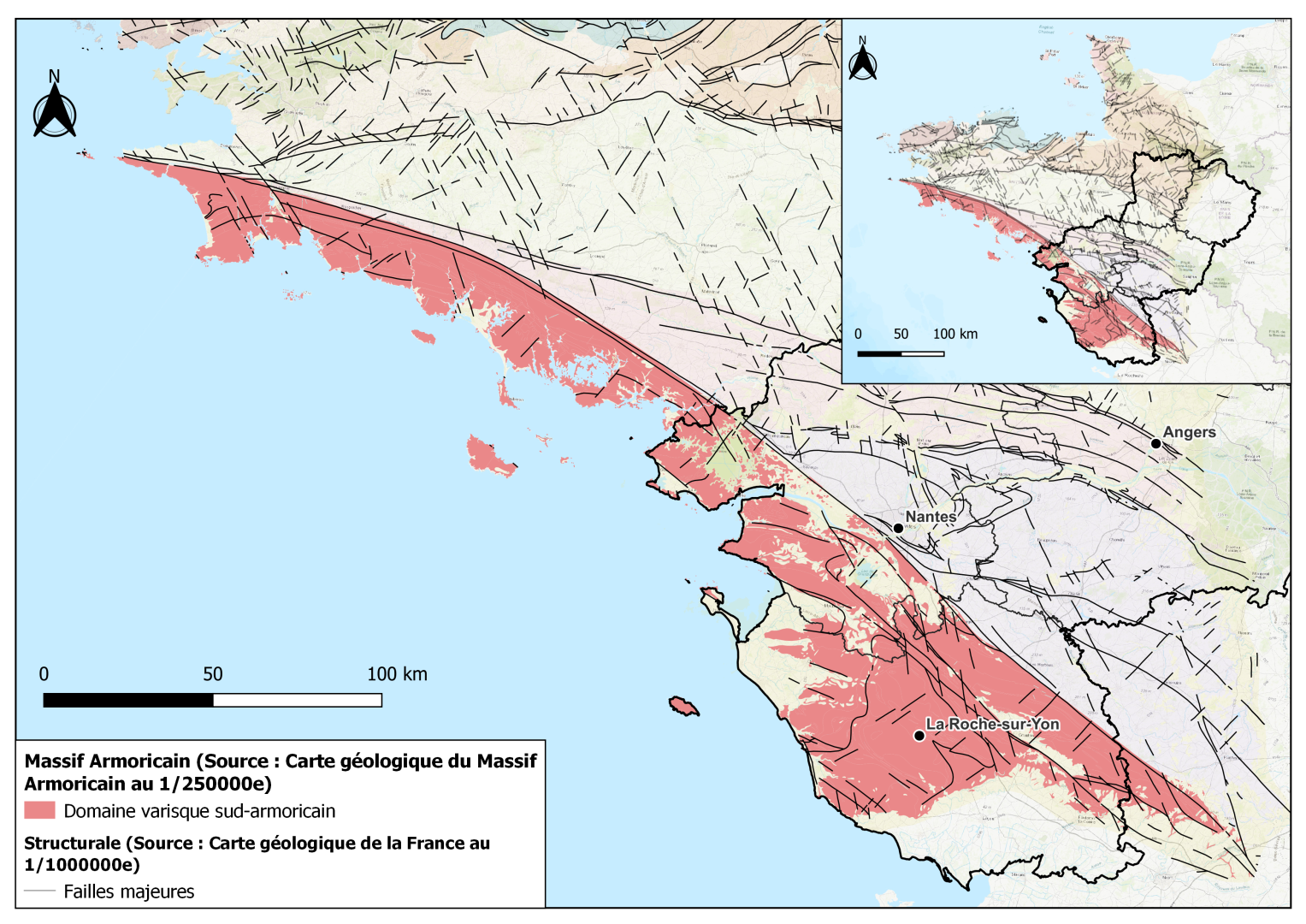 Carte du domaine varisque sud-armoricain au sein du Massif Armoricain