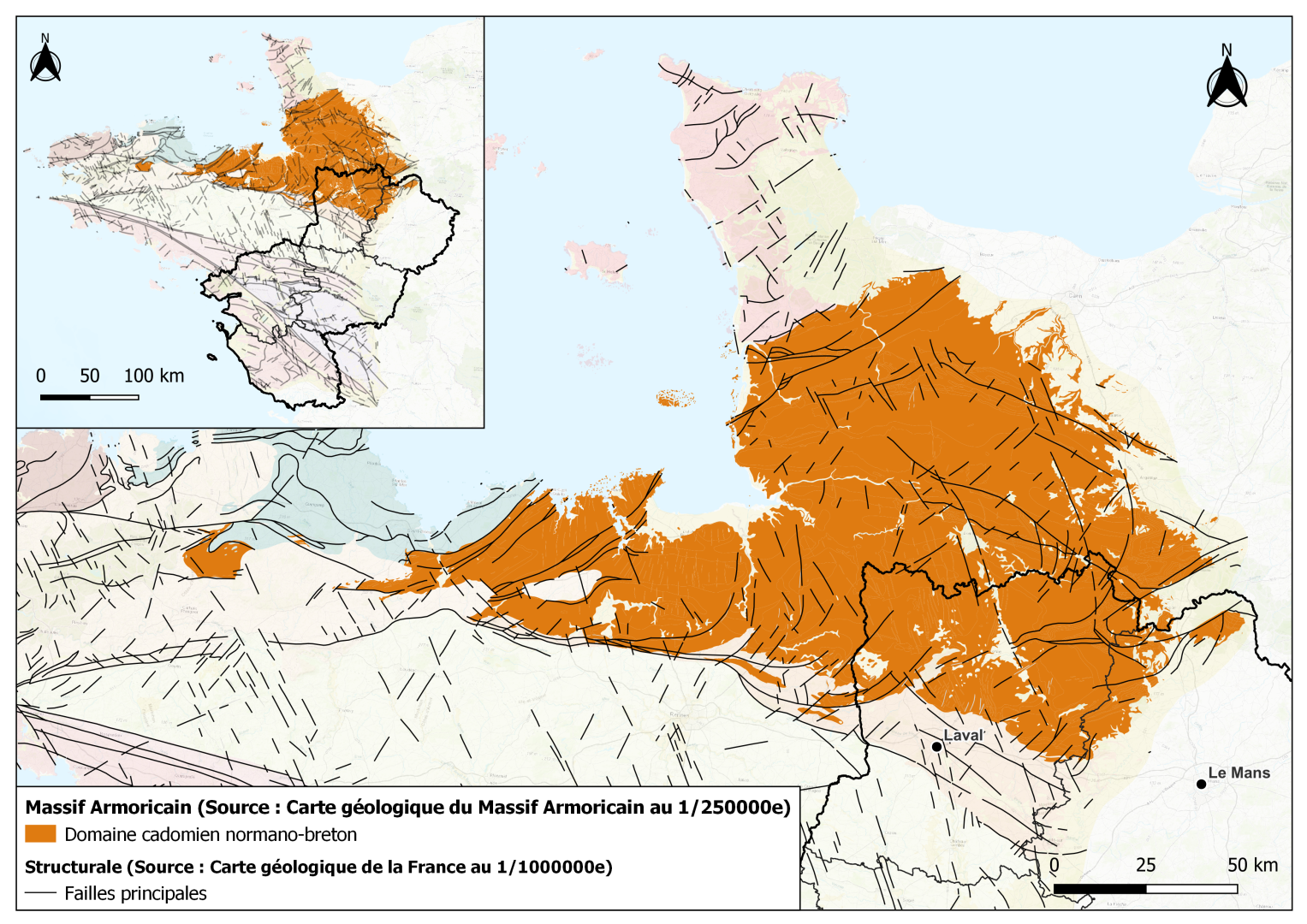 Carte du domaine cadomien normano-breton