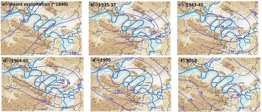 Evolution de la piézométrie de l’Albien : Piézométrie de la nappe de l’Albien (cote en m NGF)