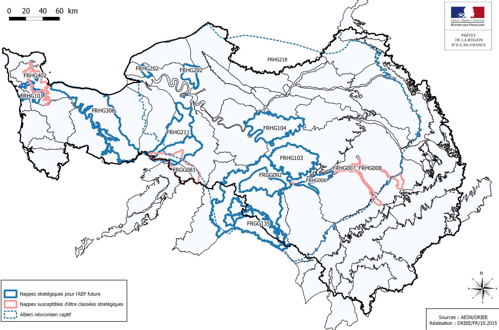 Carte des nappes stratégiques à réserver pour l’alimentation en eau potable future - Bassin Seine-Normandie (SDAGE 2016-2021)