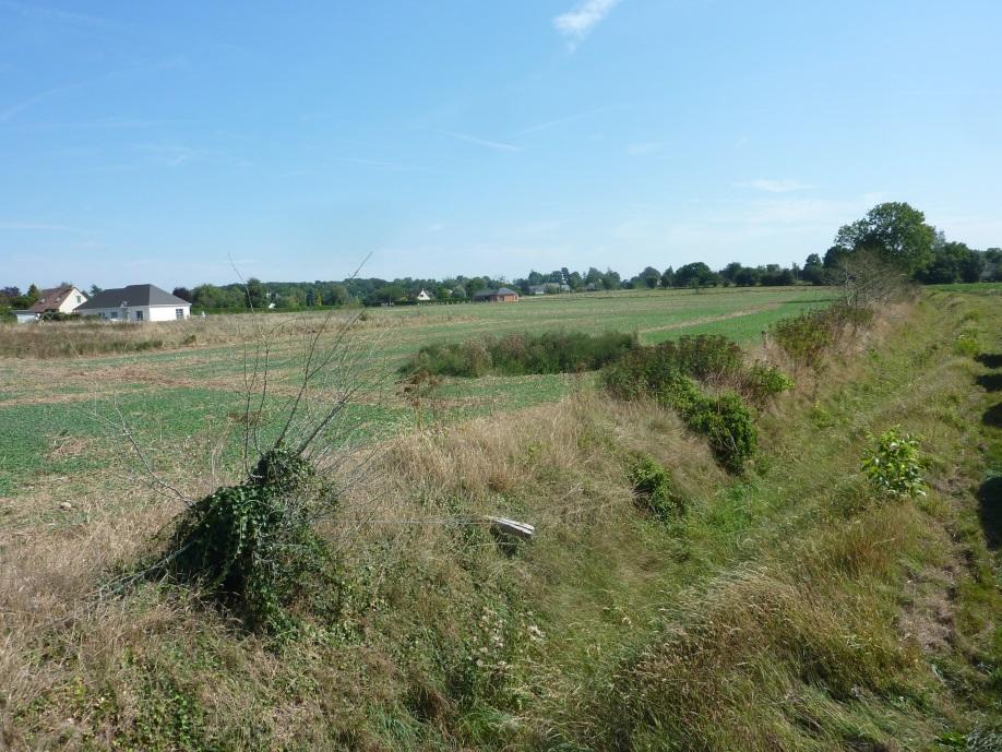 Exemple d’« éxutoire » : bétoires dans et à proximité d’un réseau de drainage (dans ce cas, le réseau de drainage a court-circuité la bétoire existante mais d’autres bétoires se sont ouvertes ultérieurement dans le fond du « fossé »)