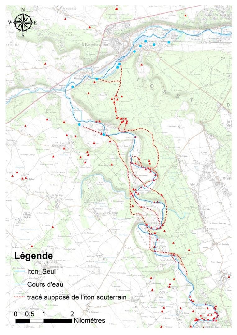 Plan de l’Iton « souterrain » des Ponts & Chaussées du 26/01/1889 géoréférencé et vectorisé par le BRGM en 2014