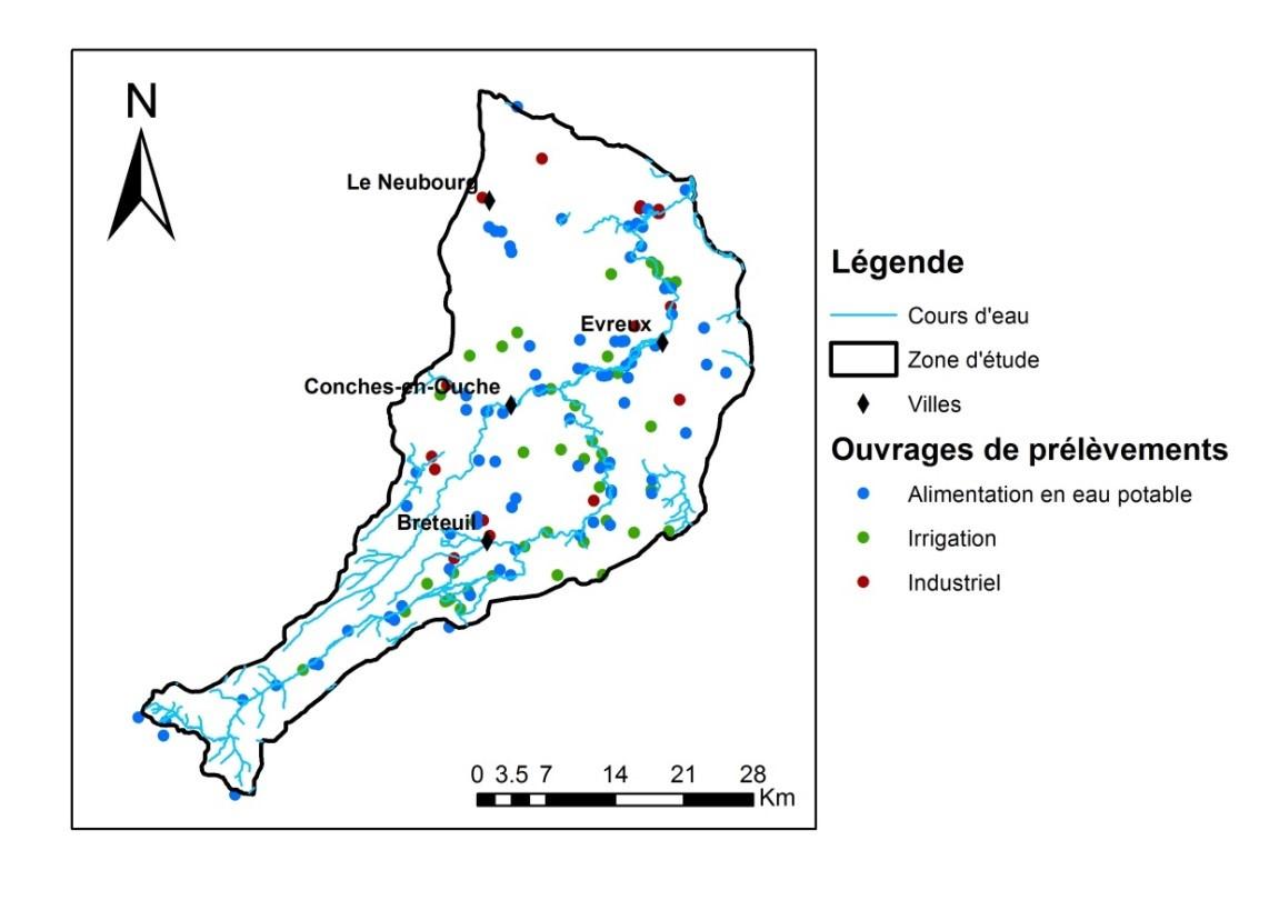 Localisation des ouvrages de prélèvements recensés par type d’usage