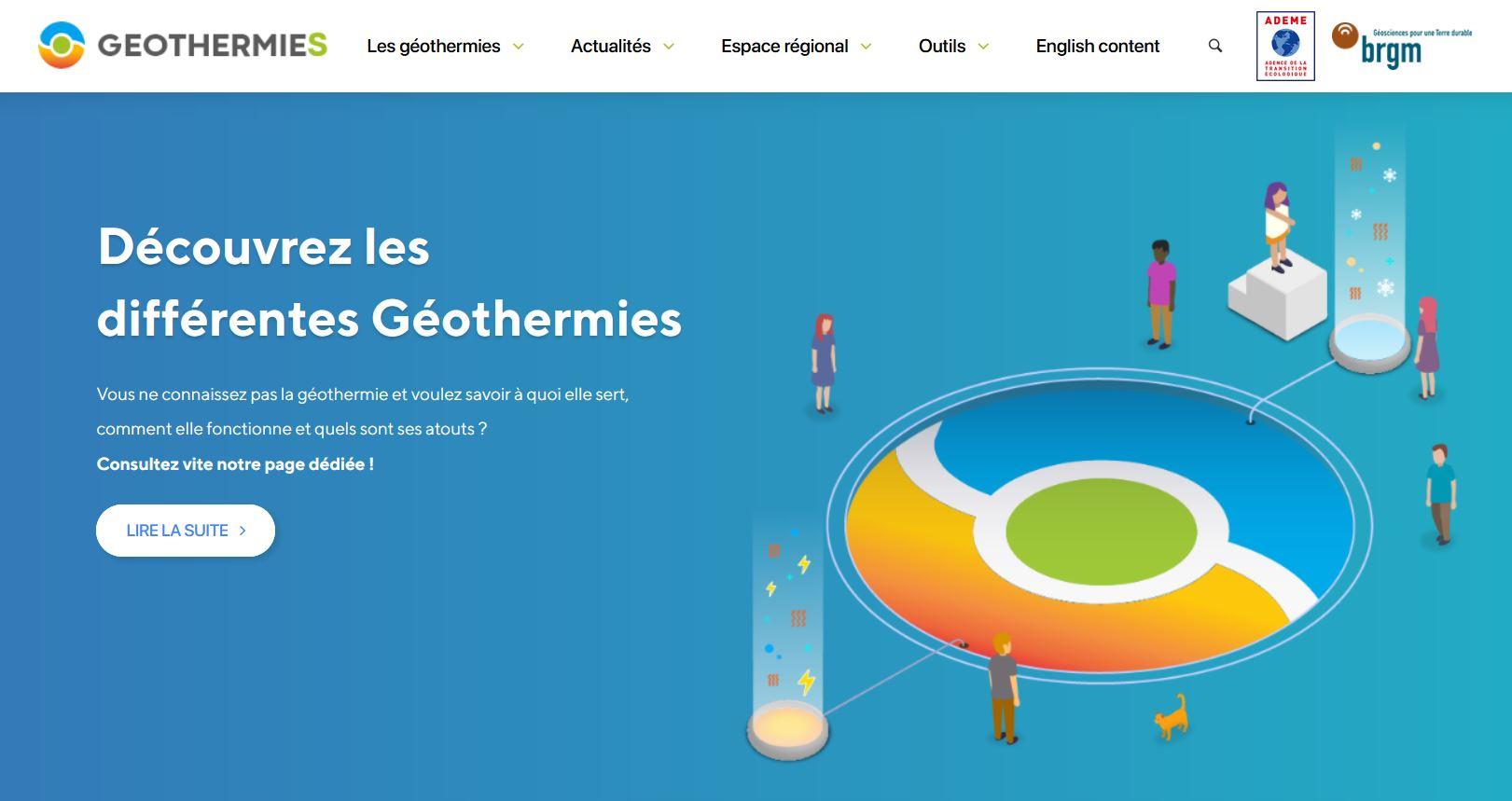 Page d'accueil du site internet Géothermies