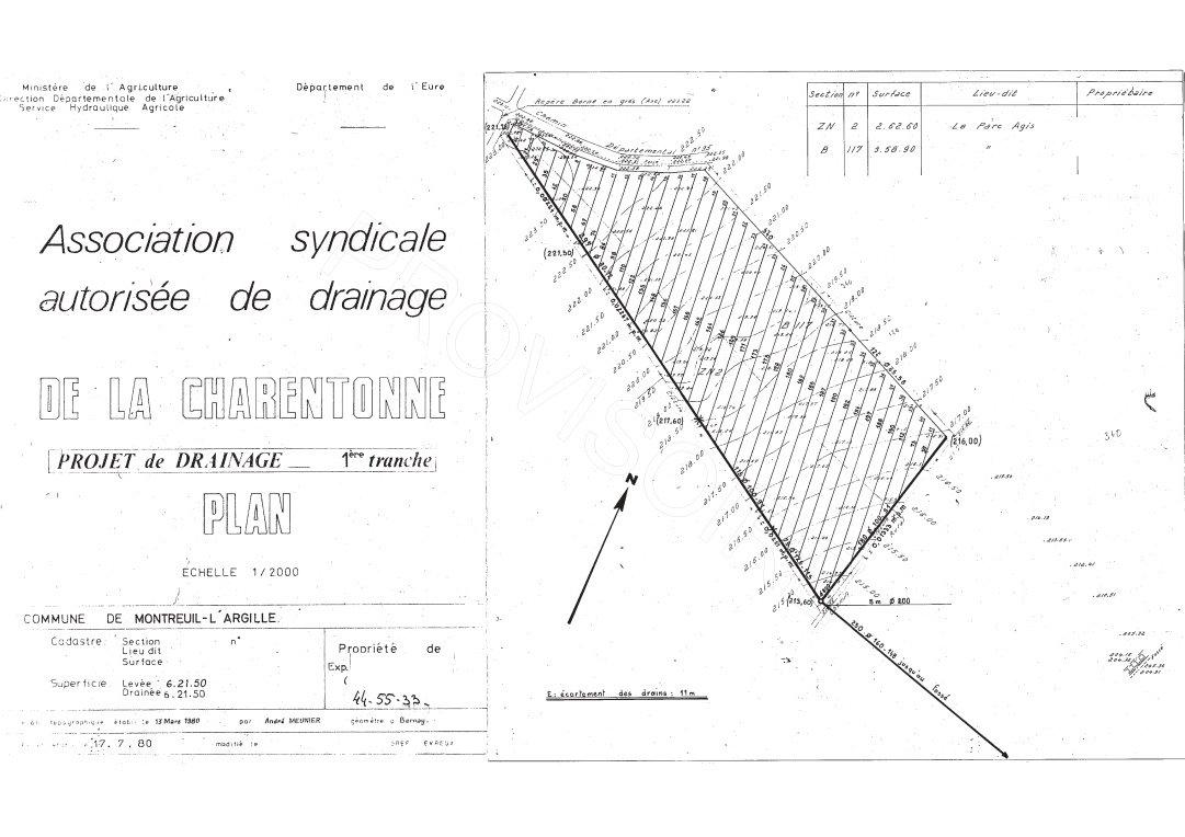 Exemple de plan de drainage, ASAD de la Charentonne, 1980
