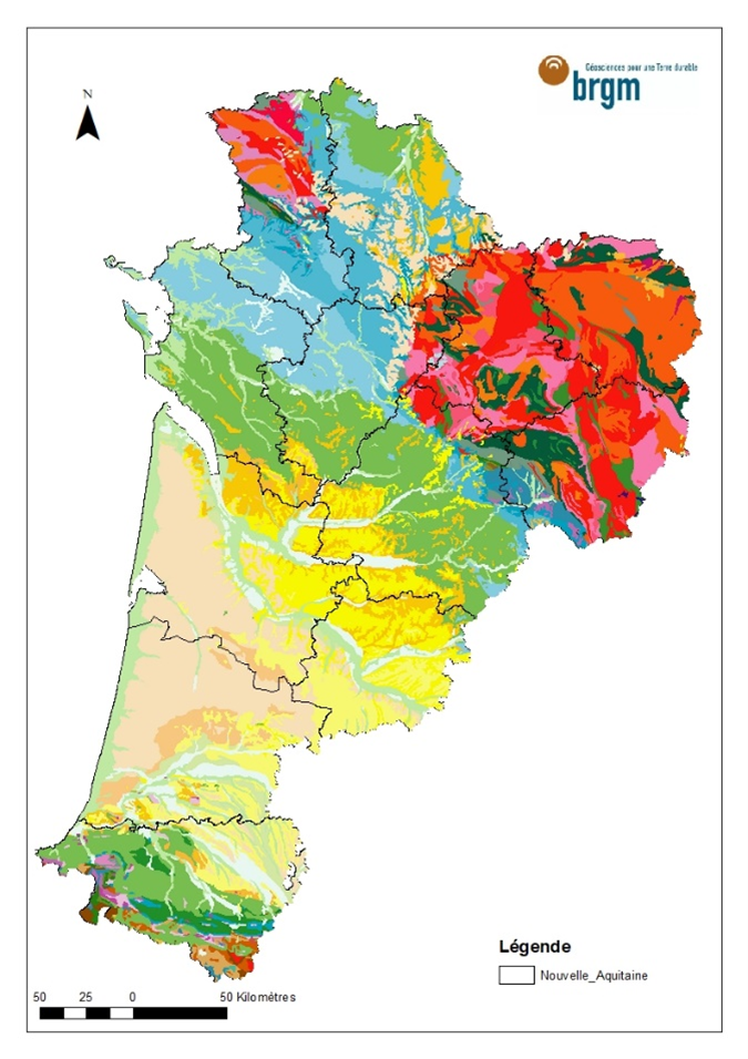 Carte géologique 1/1 000 000 de Nouvelle-Aquitaine