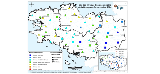 cartes des piézomètre de suivie, Bretagne