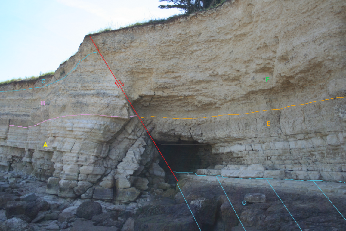 Figure 2 - Photo de la faille majeure entre la pointe de la Barbette et la pointe du Chay (©BRGM,2023)